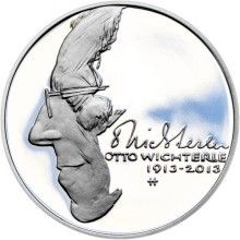 Nevydané mince Jiřího Harcuby - Otto Wichterle 34mm silver Proof