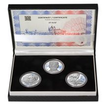 Náhled - JIŘÍ KOLÁŘ – návrhy mince 500 Kč - sada 3x stříbro 34mm patina