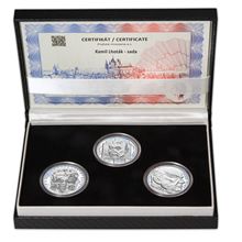 Náhled - KAMIL LHOTÁK – návrhy mince 200 Kč - sada 3x stříbro 34mm patina