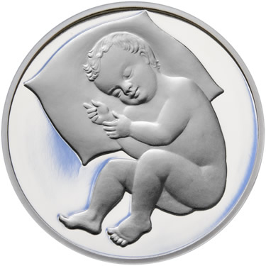 Náhled Reverzní strany - Strieborný medailon k narodeniu dieťaťa 2023 - 28 mm