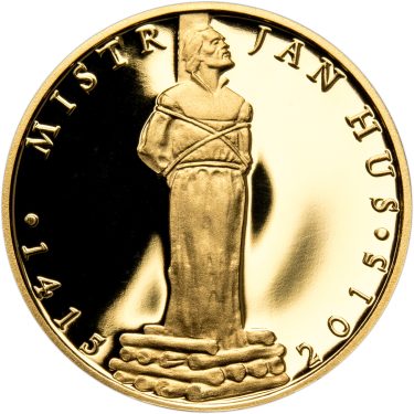 Náhled Averzní strany - Sada zlatého dukátu a stříbrného odražku Jan Hus - II. - proof
